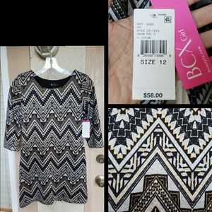 NEW $58 BCX GIRLS 12 shift chevron print dress